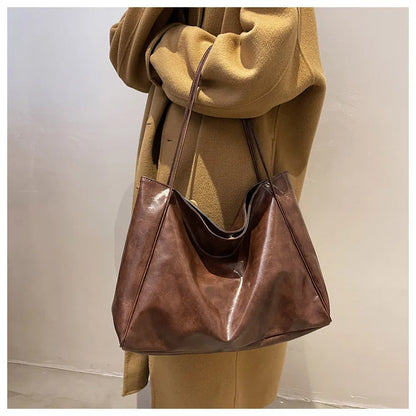 Women Tote Bag Fashion Underarm Pouch Large Capacity Soft Pu Leather Shoulder Bag Retro Crossbody Bag Casual Portable BucketBags