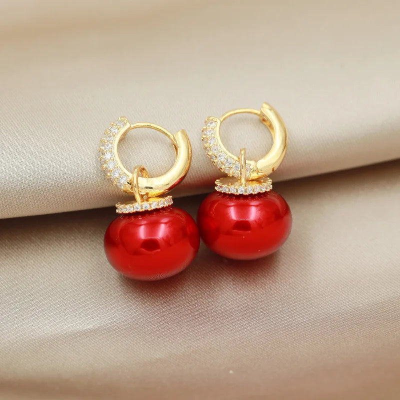 Korean Version High Quality New Atmospheric One Two Wear Colorful Blue Pearl Circle Ear Button Design Eardrop for Girls.