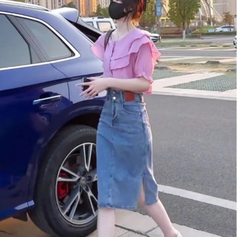 Jeans Skirts for Women New In Midi Woman Denim Skirt Vintage Korean Style Clothing Trend 2024 Stylish Harajuku Cheap Fashion V