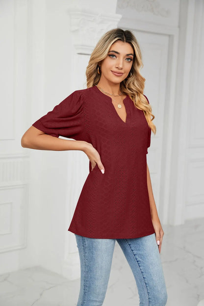 Womens Tops V Neck Ruffle Sleeve Blouses Short Sleeve Casual Tops T-Shirts for Women Autumn Winter