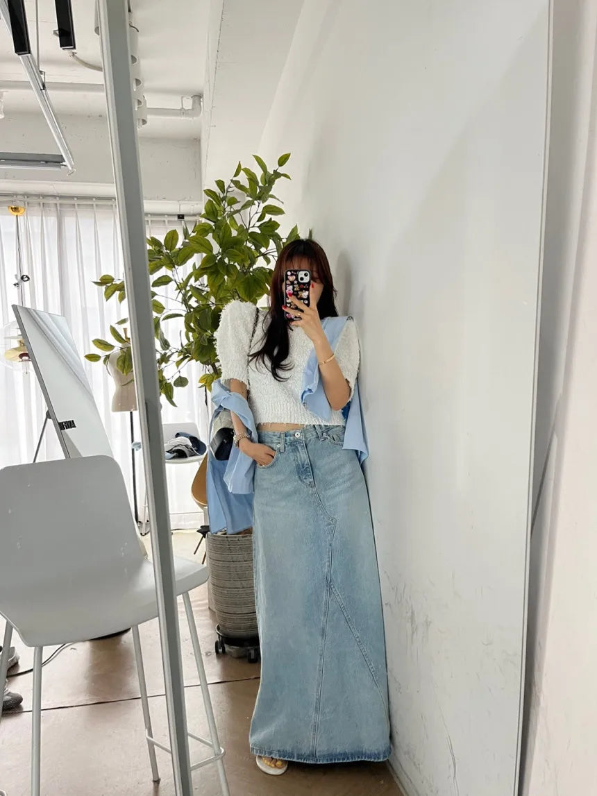 Long Denim Skirt Women 2024 Summer New Arrivals Heart Pattern High Waist A Line Jean Skirt For Women Streetwear Maxi Skirts