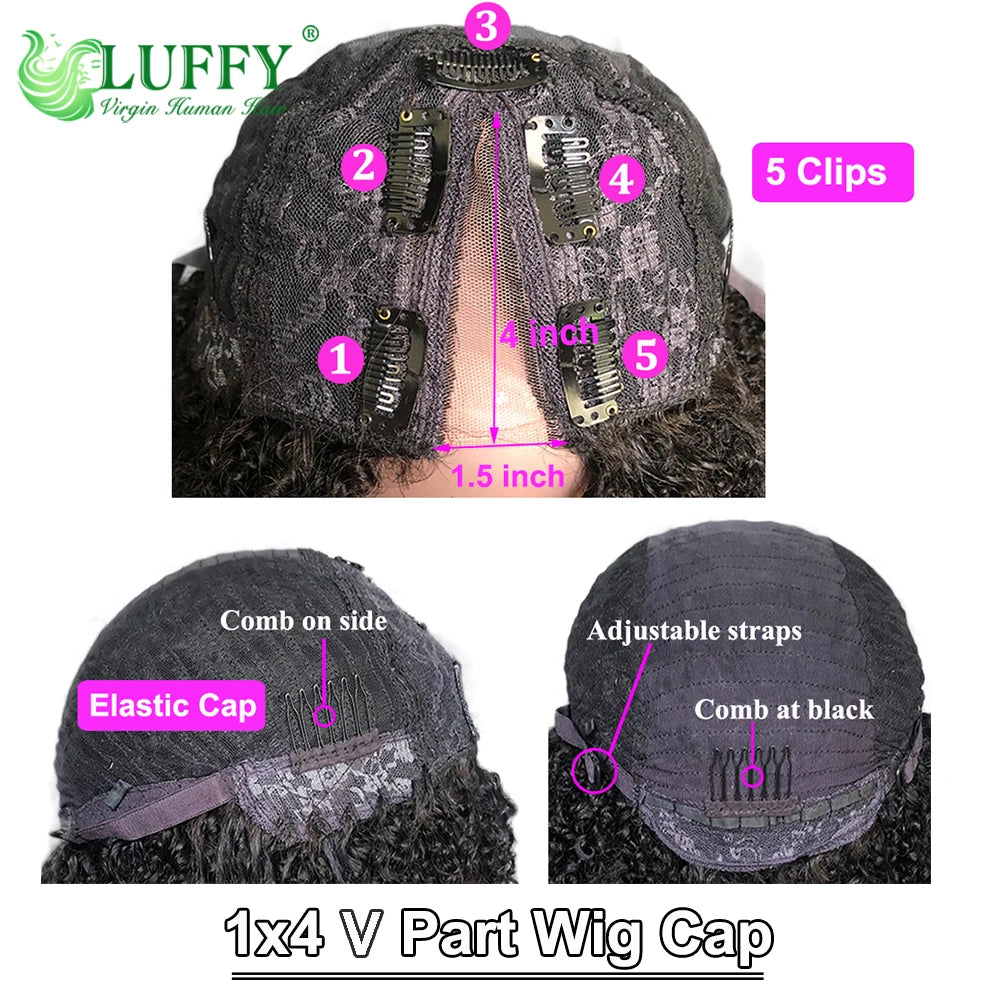 Afro Kinky Curly Human Hair Wigs 1x4 U V Part Wig Kinky Curly No Leave Out Brazilian Human Hair Wig For Black Women 200% Density