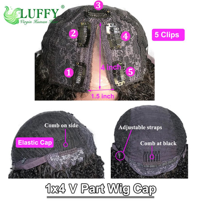 Afro Kinky Curly Human Hair Wigs 1x4 U V Part Wig Kinky Curly No Leave Out Brazilian Human Hair Wig For Black Women 200% Density