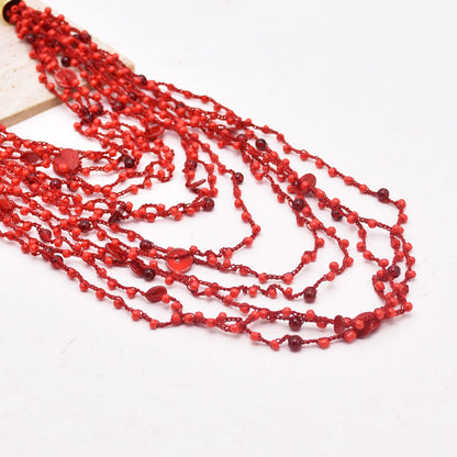 Multi Layer Red Irregular Beaded Necklace for Women European American Fashion Hip-Hop Exaggerated Bib Collar Jewelry Accessories