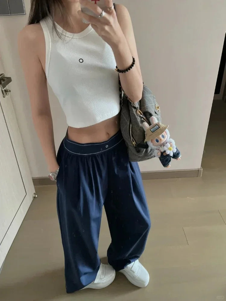 Yoga Sports Straight Leg Pants Women Thin Casual Fashion Solid Elastic Waist Quick Drying Sweatpants Loose Baggy Trousers Women