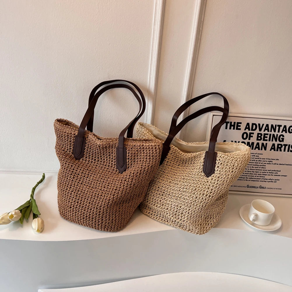 Women Shouder Bag Bohemian Straw Underarm Bag Summer Beach Woven Armpit Bag Large Casual Crochet Tote Bag Shopping Bags