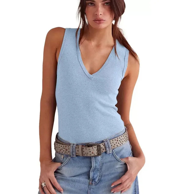 Workout Tops For Women Racerback Basic Summer Tank Tops Sexy V Neck Fitted Sleeveless Shirts Y2K Casual Wear Ribbed Basic Tops