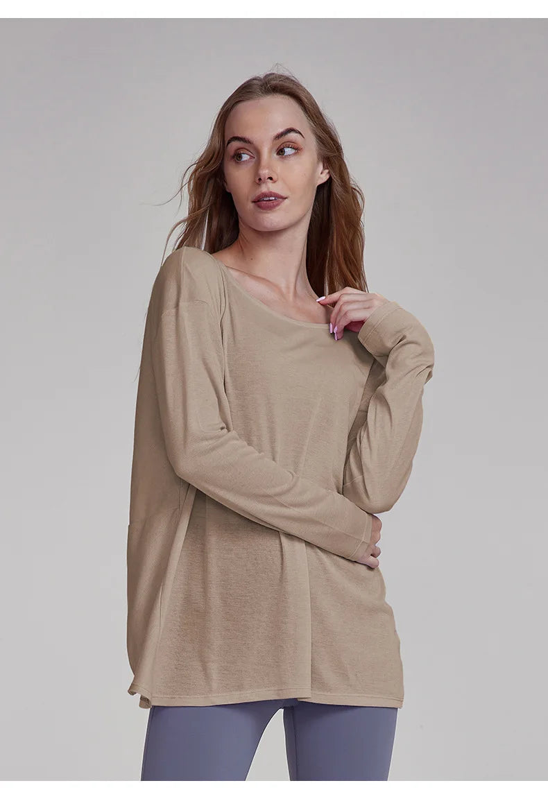 Women's Tops New Autumn Yoga Cover-up Loose Back Beauty Leisure Sports Fitness Top Light Breathable Long Sleeves Tee
