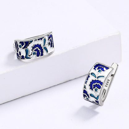925 Silver Classic Creative Handmade Blue Enamel Earrings For Ladies Flower Shape Earrings Fashion Party Jewelry Women Earrings