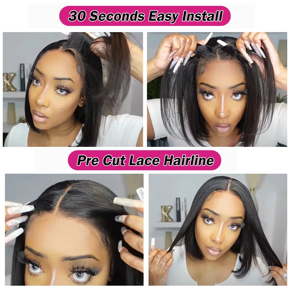 6x4 Glueless Wig Human Hair Ready To Wear Straight Human Hair Wigs Preplucked 32 Inch Pre Cut Lace 4x4 Transparent Closure Wig