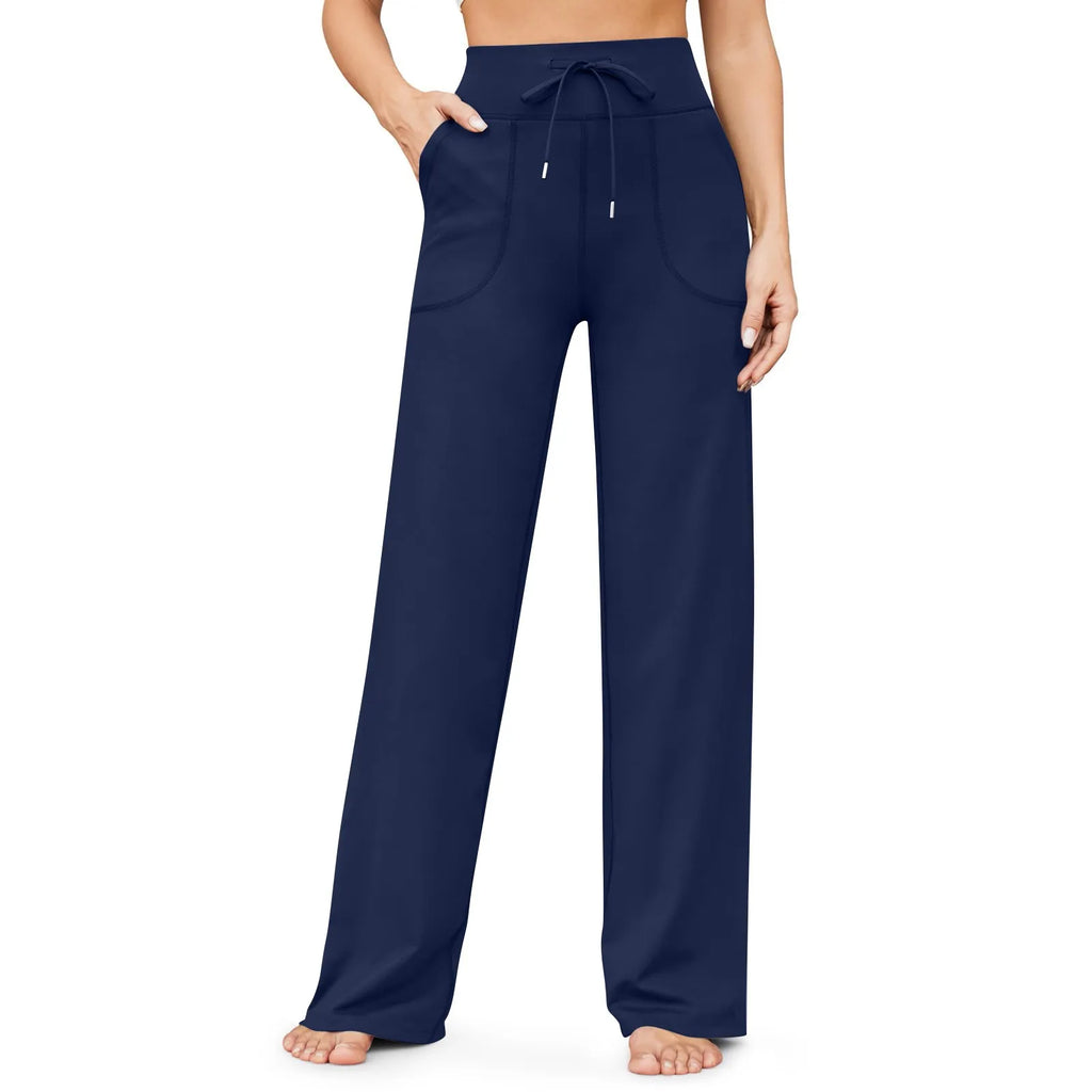 Wide Leg Yoga Pants For Women Solid Color High Waist Sweatpants With Pockets Stretch Comfy Workout Sports Trousers