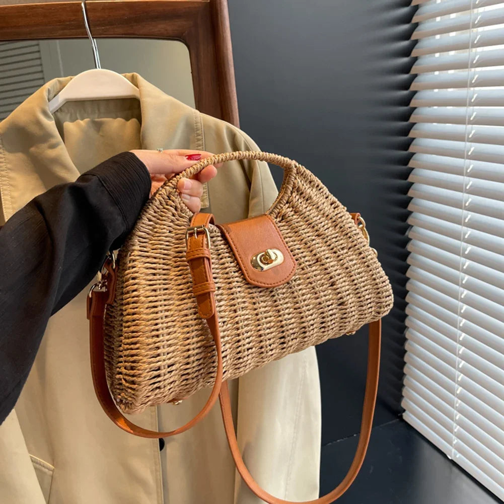 Women Crossbody Bags Summer Woven Shell Female Holiday Tote Bag Handmade Fashion Casual Simple Elegant Lady Straw Bag