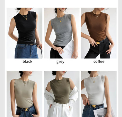 Women's Pure Cotton High Strecth Sleeveless Top Scoop Neck Breathable Solid Versatile Basic Camisole T-shirt Hot Tops for Women