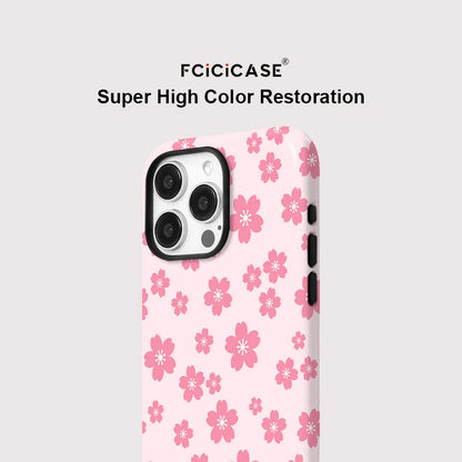 Pink Flower Pattern Case For iPhone 16 Pro Max 15 14 Plus 13 12 Pro 11 Luxury Magnetic Double-layer Shockproof Back Cover