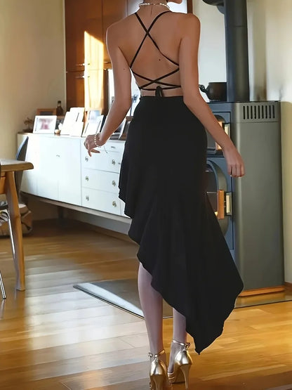 Dress for Women Summer Casual Fashion Sexy Halter Backless Ruffle Party Dress Evening Dresses Vestidos De Tricô Femenino