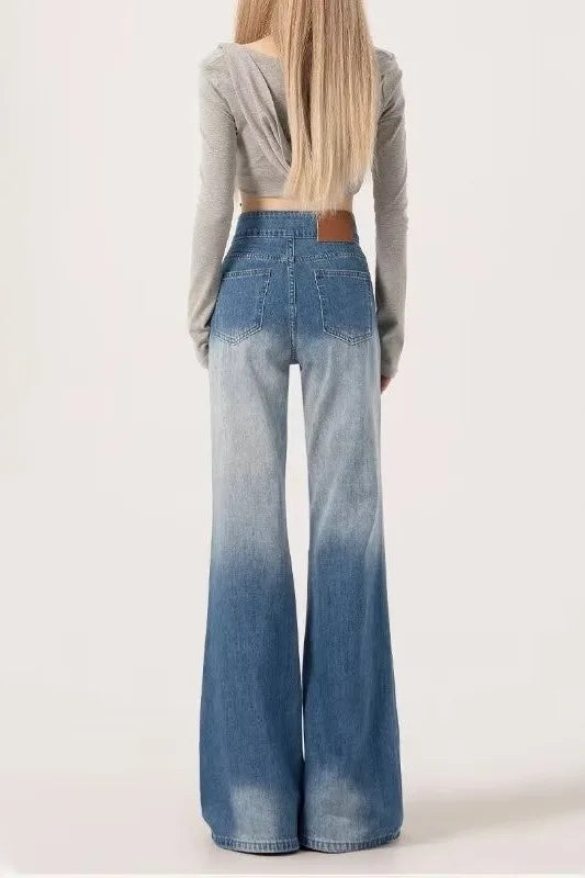 Slimming High-waisted Jeans for Women Spring Summer Pear-shaped Loose-fit Wide leg Jean Pants Bell Bottoms Female Denim Trousers
