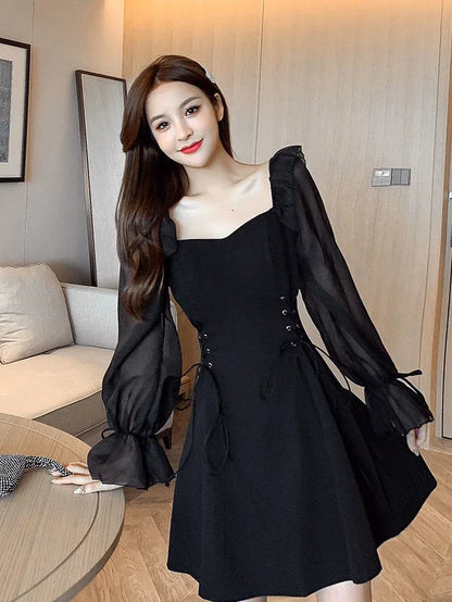 Female Dresses  Coquette Women's DressSilk Satin Chiffon Sexy Black Holiday New Features Korean Style Clothing Cheap Casual X In