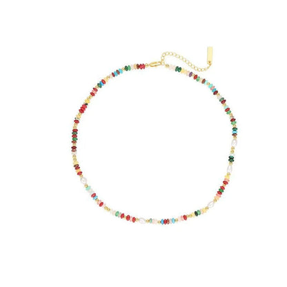 High Quality Colorful Beads Stone Natural Freshwater Pearl Necklaces For Women Retro Gold Color Clavicle Chain Jewelry Gifts