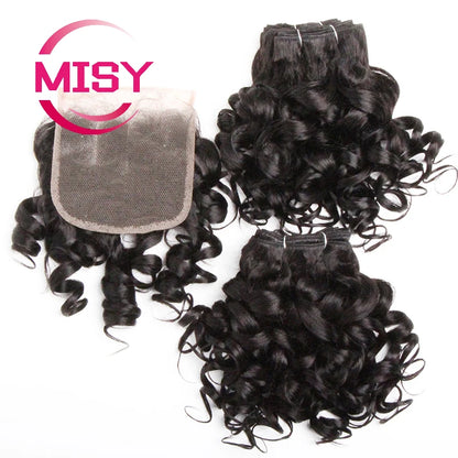 Curly Hair Bundles Brazilian Human Hair Weave 6 Bundles With Lace Closure Colored 1B/27/30/33/99J Short Hair Extension For Women
