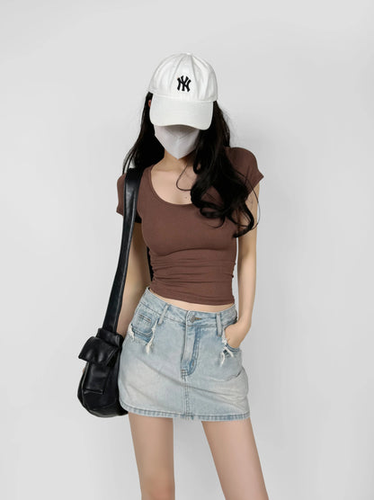 Mini skirts for women high waisted denim skirt black distressed jeans skirts womens 2024 Summer clothes blue jean skirts ripped