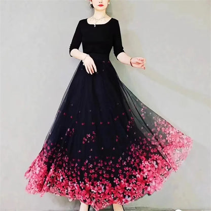 Skirt Women's Long Skirt 2024 New High Waist Slim A-line large Swing Skirt Female A-Line Skirts Summer Sakura Gradient Long Skir