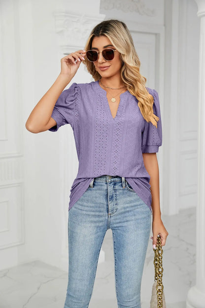 Womens Tops V Neck Ruffle Sleeve Blouses Short Sleeve Casual Tops T-Shirts for Women Autumn Winter