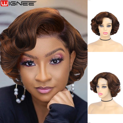 Wignee Body Wave Short Wig Brown Color Synthetic Hair Wigs For Women Side Part Wigs On Sale Clearance Cosplay Wig Daily Use