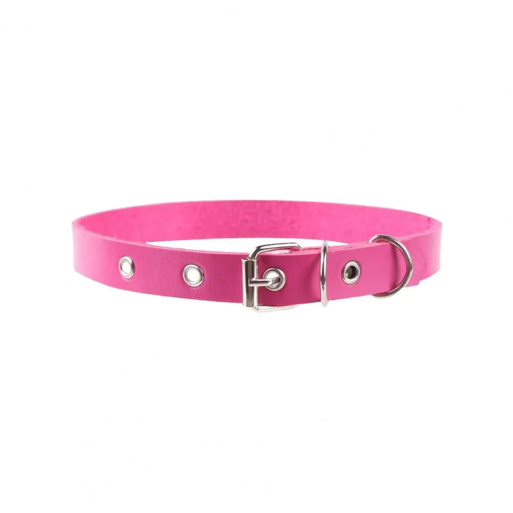 Women Necklace Faux Leather Vintage Punk Style Adjustable Solid Color Bukle Pin Neck Belt Party Club Choker Adult Jewelry