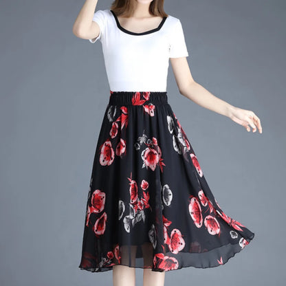 Skirts for Women Chiffon Woman Skirt Floral Midi Summer Casual New In Clothing Sales Modest Luxury Elegant High Quality V Cheap
