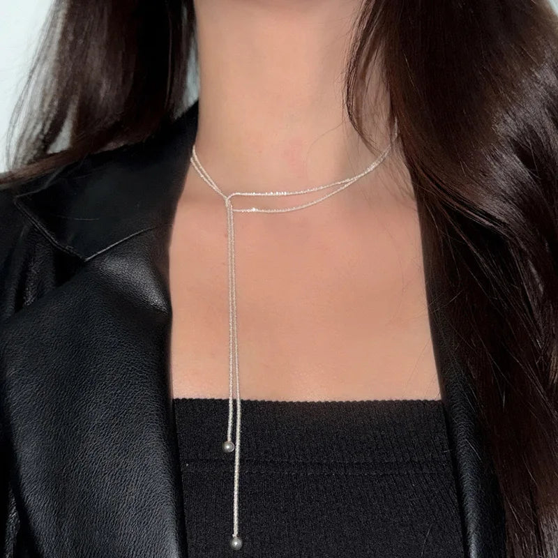 S925 Sterling Silver Necklaces For Women Simple Chain Fashion Minimalist Pendant Necklaces Long Adjustabl Necklace Birthday Gift