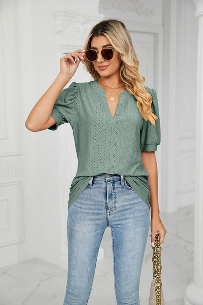 Womens Tops V Neck Ruffle Sleeve Blouses Short Sleeve Casual Tops T-Shirts for Women Autumn Winter