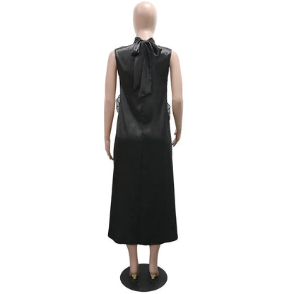 Elegant Dresses for Woman 2025 New O Neck Sleeveless Floral Decorate Straight Ankle Length Fashion Ladies Birthday Party Dress