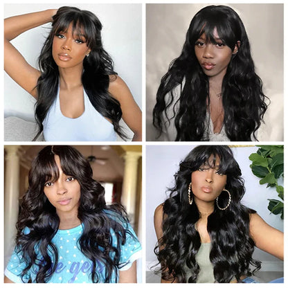 Body Wave Wig With Bangs Human Hair Ready to Go Glueless Wigs None Lace Front Wigs 180% Brazilian Virgin Hair Machine Made Wig