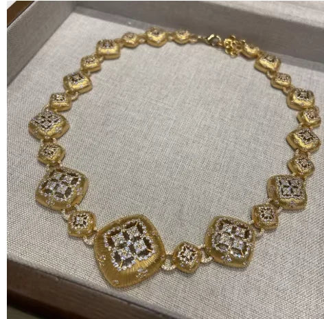 Women Hand-brushed two-color Gold Ring Earrings Necklace Bracelet