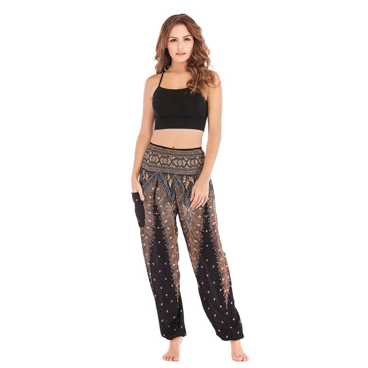 Women's Yoga Pants Printed Ethnic Style Loose Yoga Trousers Bloomers High Waist Fitness Sports Crotch Dance  Sweatpants
