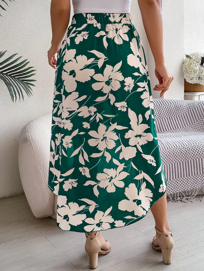Spring Summer Skirts for Women Casual Floral Print Asymmetric Ruffle Edge Skirt