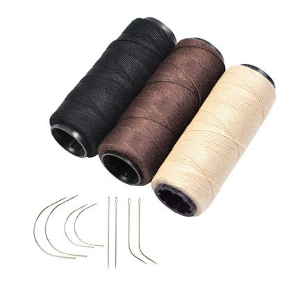 3 Rolls Hair Weaving Threads with 8 Pieces Sewing Needle Weaving Threads for Making Wigs Hand Sewing Hair Weft DIY