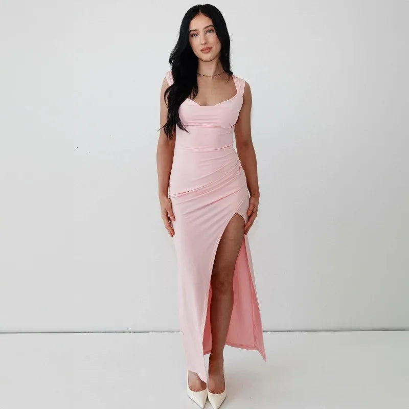 Elegant Evening Dresses Women Sexy Backless Slim Fit Summer Dress Chic Slit Dress Robes Party Club Gowns Women Clothing