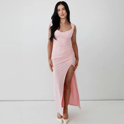 Elegant Evening Dresses Women Sexy Backless Slim Fit Summer Dress Chic Slit Dress Robes Party Club Gowns Women Clothing