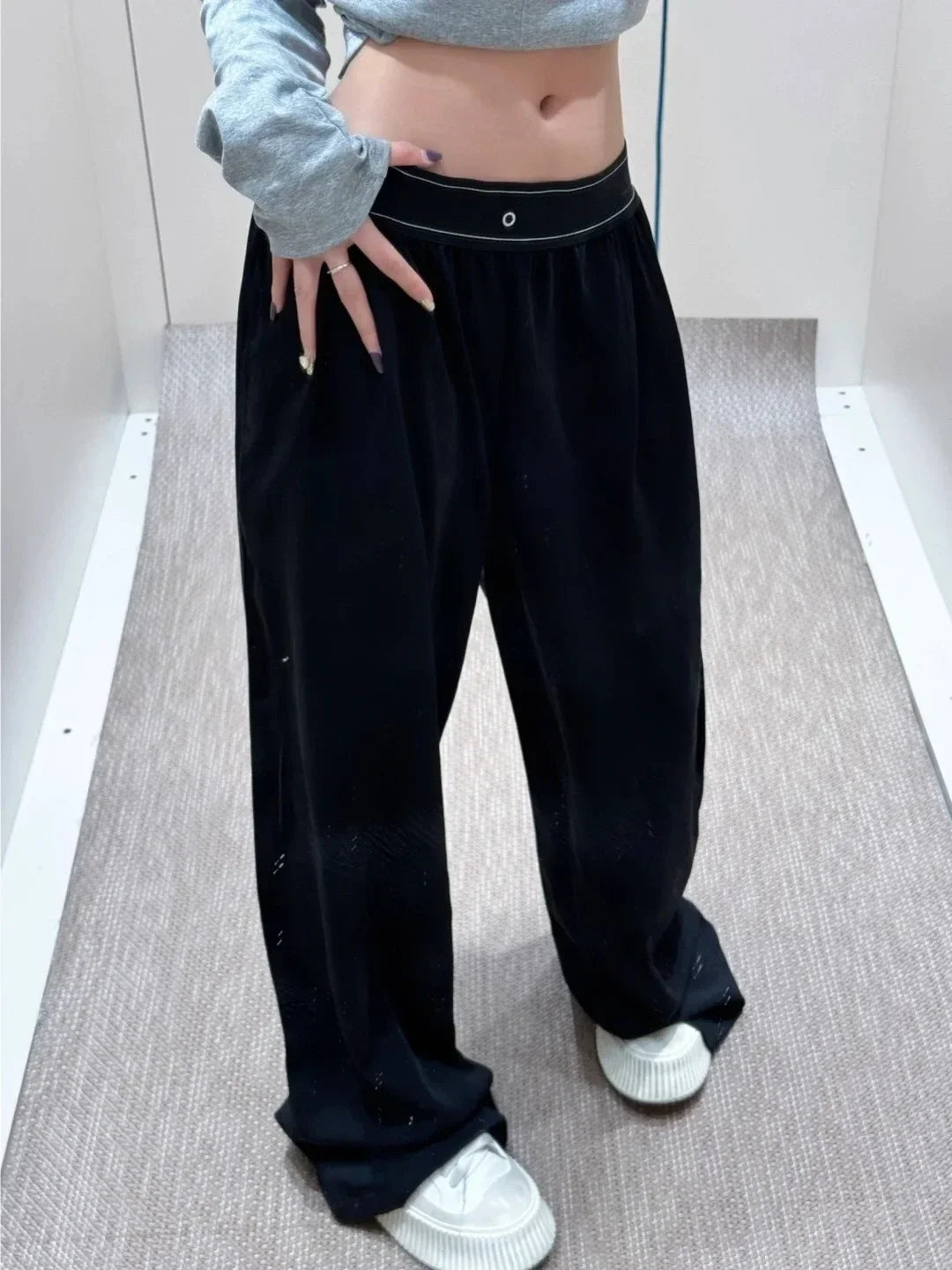 Yoga Sports Straight Leg Pants Women Thin Casual Fashion Solid Elastic Waist Quick Drying Sweatpants Loose Baggy Trousers Women