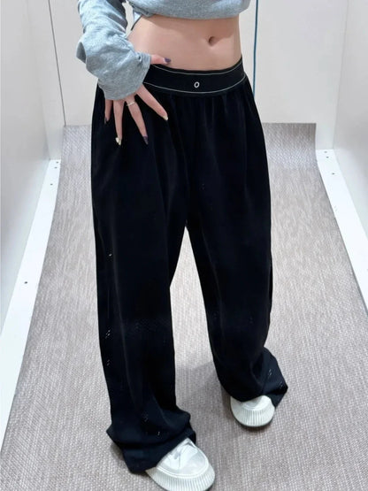 Yoga Sports Straight Leg Pants Women Thin Casual Fashion Solid Elastic Waist Quick Drying Sweatpants Loose Baggy Trousers Women