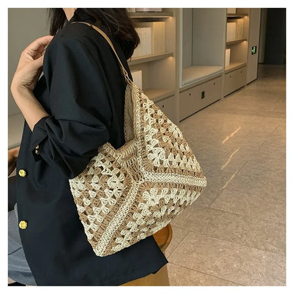 Women Weaving Clutches knit bag Large Portable Shoulder Bag Summer Beach Purses Shopper Satchel Female Tote Bags Handbags