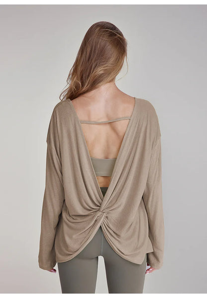 Women's Tops New Autumn Yoga Cover-up Loose Back Beauty Leisure Sports Fitness Top Light Breathable Long Sleeves Tee