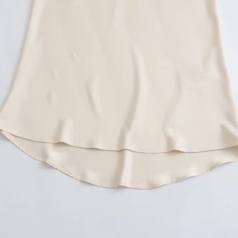 TRAF Women's Skirt Summer Elegant Satin Skirt Stylish Lady High Waist Skirts Cylinder Green Black Skirt Woman Office Street Wear