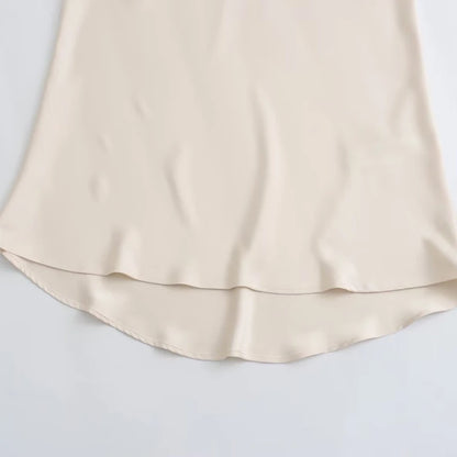 TRAF Women's Skirt Summer Elegant Satin Skirt Stylish Lady High Waist Skirts Cylinder Green Black Skirt Woman Office Street Wear