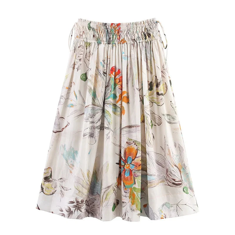 Skirts Summer Women's 2025 New Chic Printed High Waist Skirts Women's Summer Street Elegant Youth Holiday Skirt