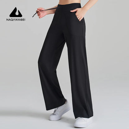 Women's High Waist Stretch Yoga Pants Quick Dry Breathable Loose Running Pants Gym Outdoor Training Pants