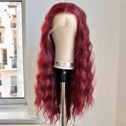Long Wine Dark Red Wavy for Women Synthetic Free Part Loose Curly Burgundy Heat Resistant Fiber Wigs for Daily Party Cosplay