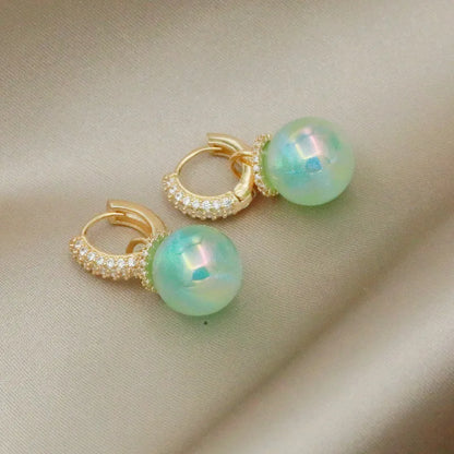 Korean Version High Quality New Atmospheric One Two Wear Colorful Blue Pearl Circle Ear Button Design Eardrop for Girls.