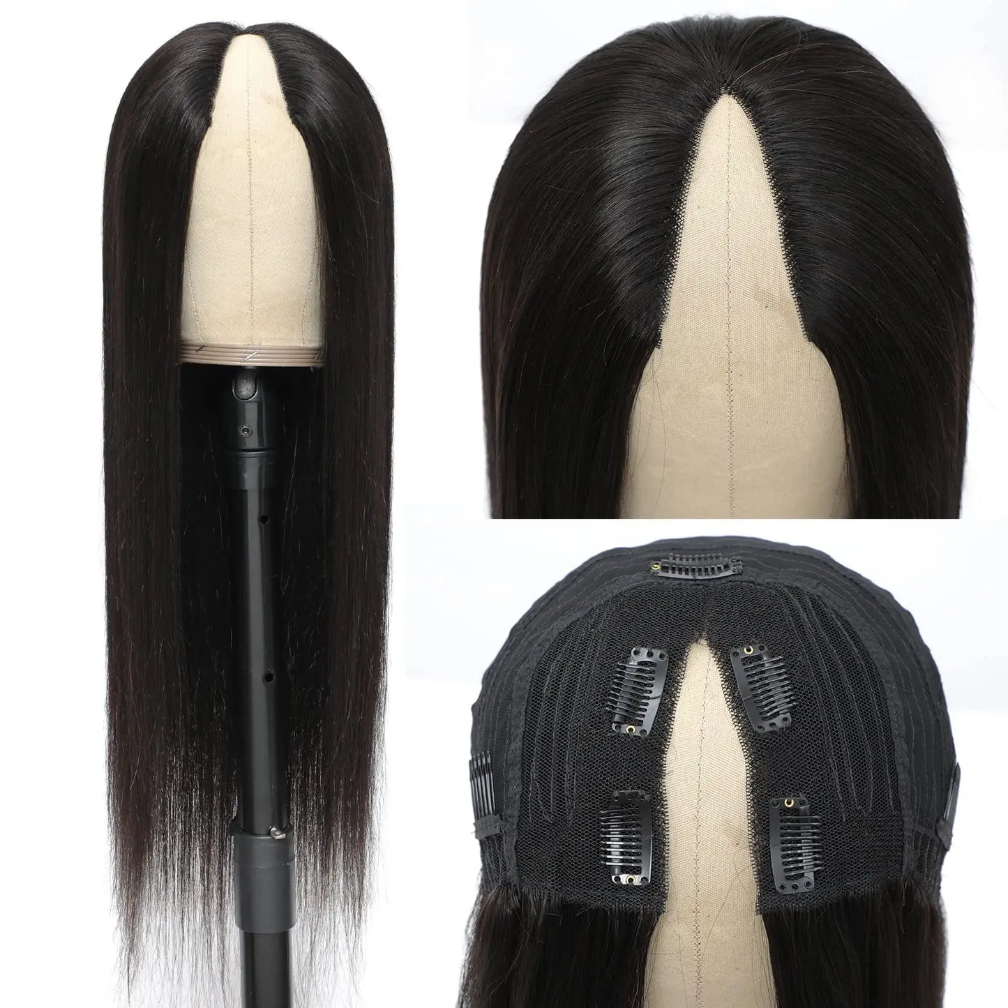 V Part Wig Straight Long Human Hair Wigs Mongolian Straight V Part Human Hair Wigs V Part Machine Made Wigs No Leave Out